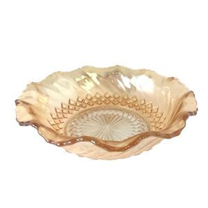 VTG Anchor Hocking Diamond Scalloped Edge Carnival Depression Glass Dish Bowl